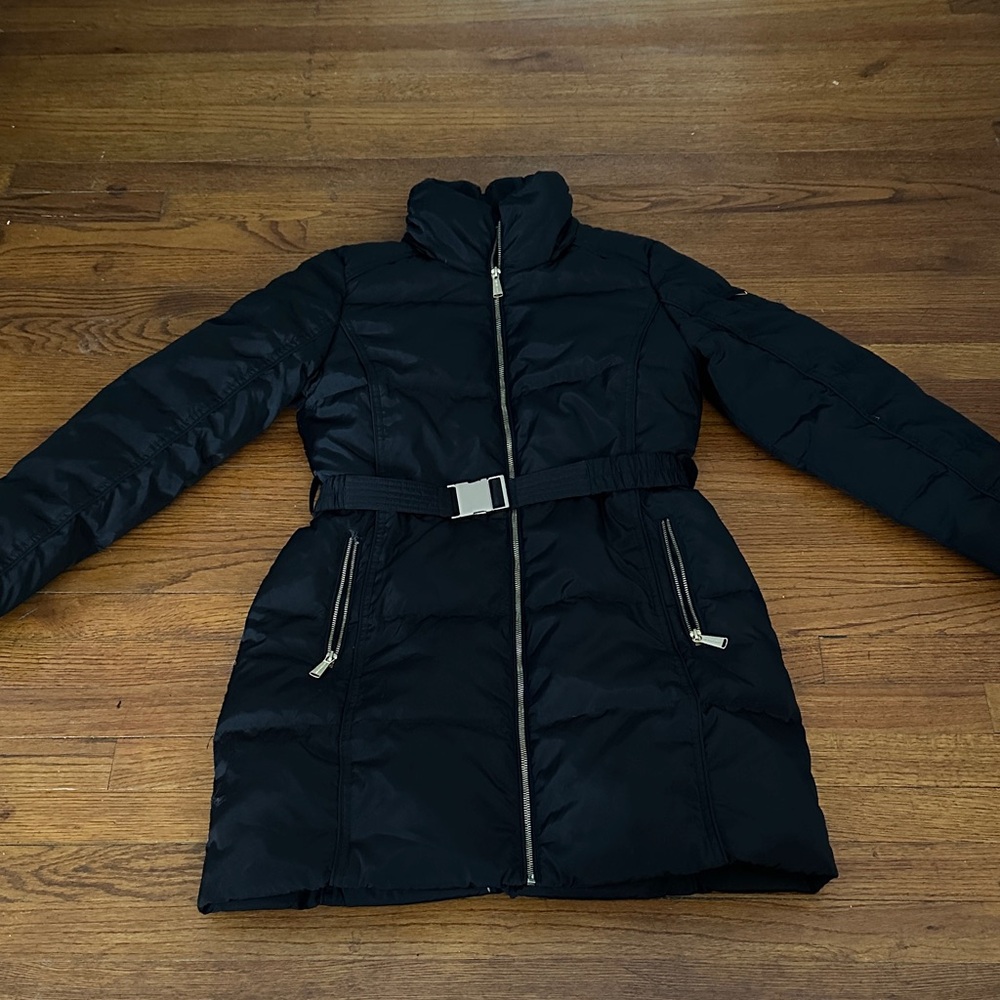 Michael Kors Black Belted Puffer Coat M no hood